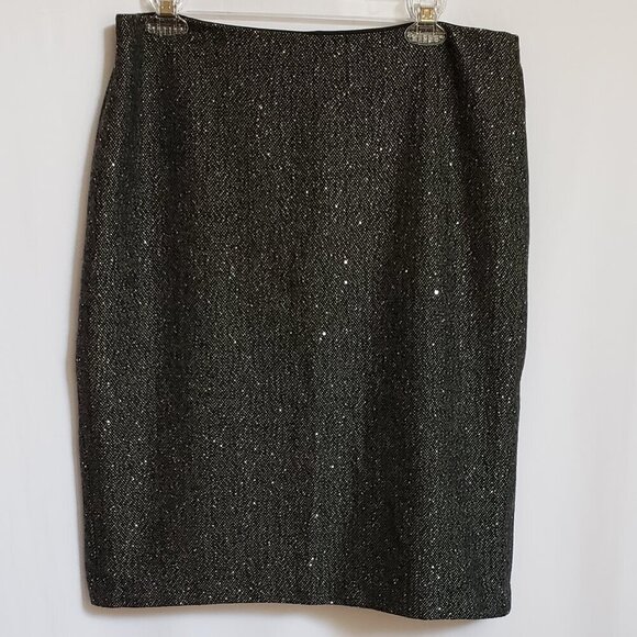 Talbots - Lined Black and Gray Skirt with Tiny Sequins. 60% Wool. Size 12 - Picture 1 of 4